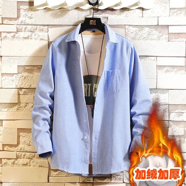 men's dress shirts pure color plus velvet base shirt casual handsome sky blue youth junior high school students 2021 autumn and winter, White;black 
men's dress shirts pure color plus velvet base shirt casual handsome sky blue youth junior high school students 2021 autumn and winter, White;black