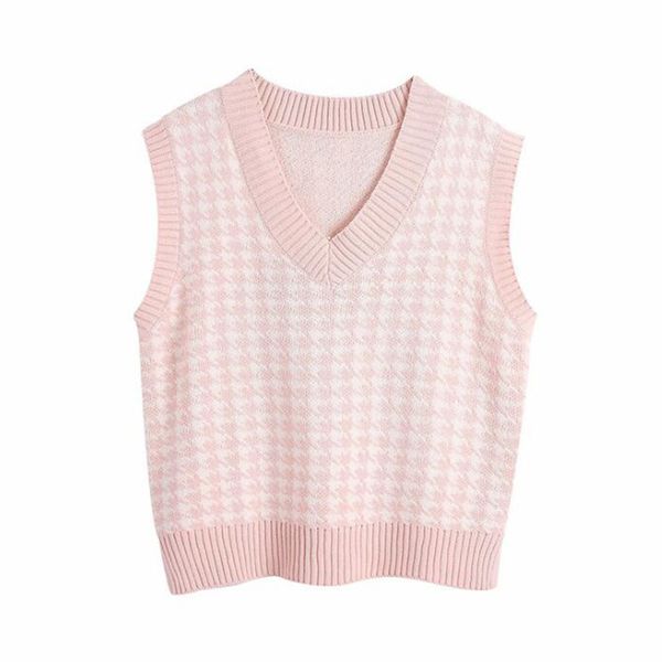 women 2021 fashion oversized houndstooth knitted vest sweater vintage sleeveless side vents female waistcoat chic, White
women 2021 fashion oversized houndstooth knitted vest sweater vintage sleeveless side vents female waistcoat chic, White