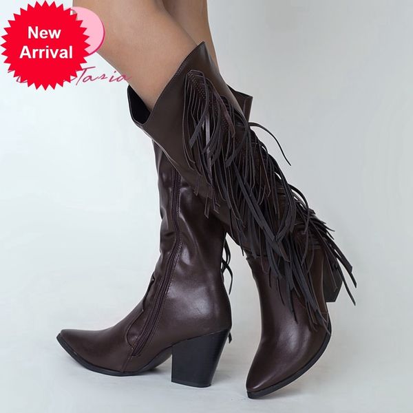 2021 the new design female chunky high heels mid-calf calf fashionable fringe to women's boots retro fashion h8ab, Black
2021 the new design female chunky high heels mid-calf calf fashionable fringe to women's boots retro fashion h8ab, Black