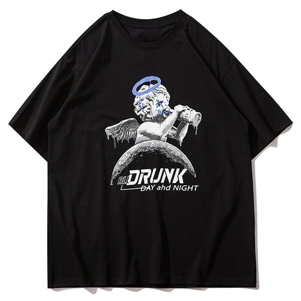 new hip hop t-shirt men 2021 summer vintage drunk angel print harajuku tshirts cotton tees loose short sleeve shirts oversized ob52, White;black
new hip hop t-shirt men 2021 summer vintage drunk angel print harajuku tshirts cotton tees loose short sleeve shirts oversized ob52, White;black