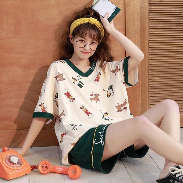 women's sleepwear female summer short sleeve shorts two-piece pajamas korean cute student knitted cotton ms. cartoon home services1, Black;red
women's sleepwear female summer short sleeve shorts two-piece pajamas korean cute student knitted cotton ms. cartoon home services1, Black;red