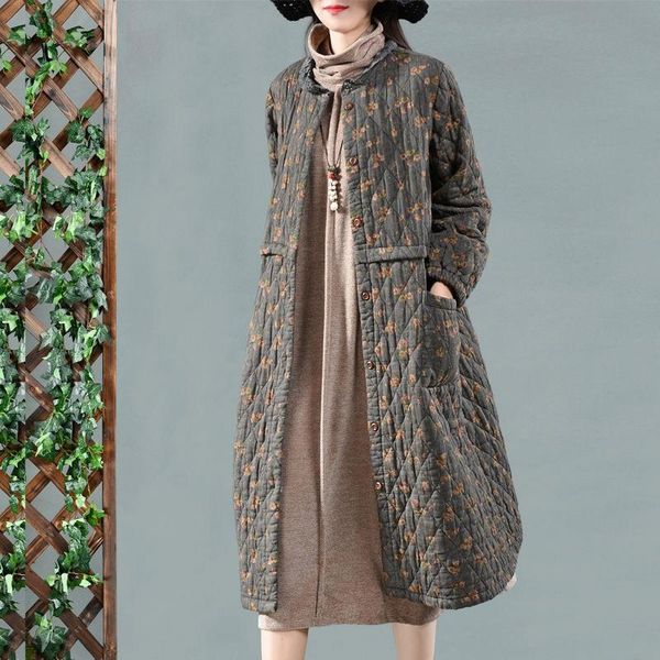 new arts style loose casual cotton linen winter long coat women vintage print single breasted cotton parkas a73, Black
new arts style loose casual cotton linen winter long coat women vintage print single breasted cotton parkas a73, Black