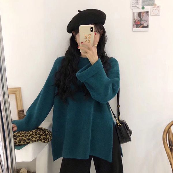 women's 2021 new solid loose autumn and winter wear lazy division wind sweater background 6ows, White;black
women's 2021 new solid loose autumn and winter wear lazy division wind sweater background 6ows, White;black