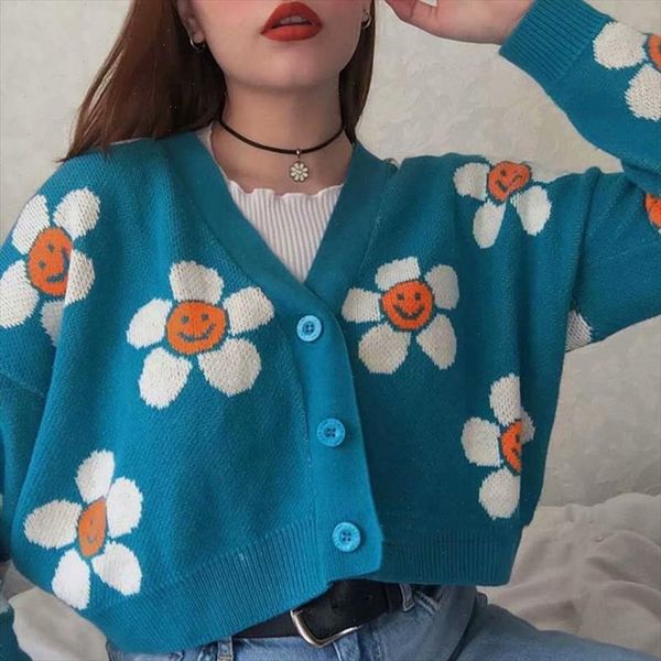 blue flower knit cardigan cashmere sweater women pull femme 2021 new v nack christmas sweater oversize, White;black
blue flower knit cardigan cashmere sweater women pull femme 2021 new v nack christmas sweater oversize, White;black