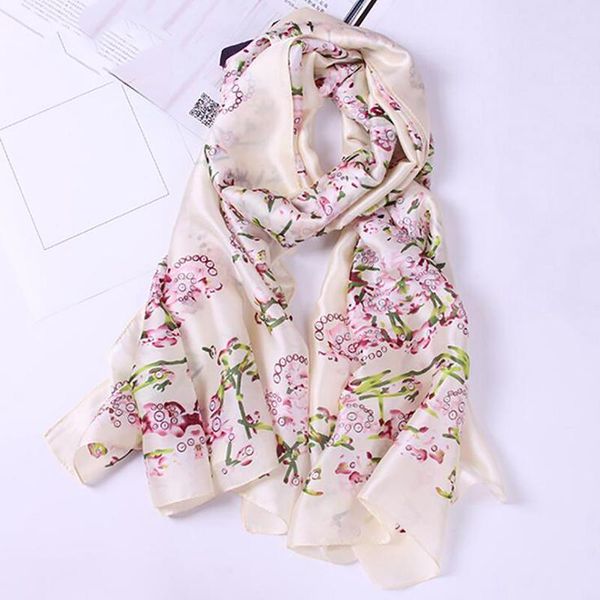 spring style long silk scarves 185*90cm print floral print scarves woman scarf sun protection pose tool beach accessories, Blue;gray