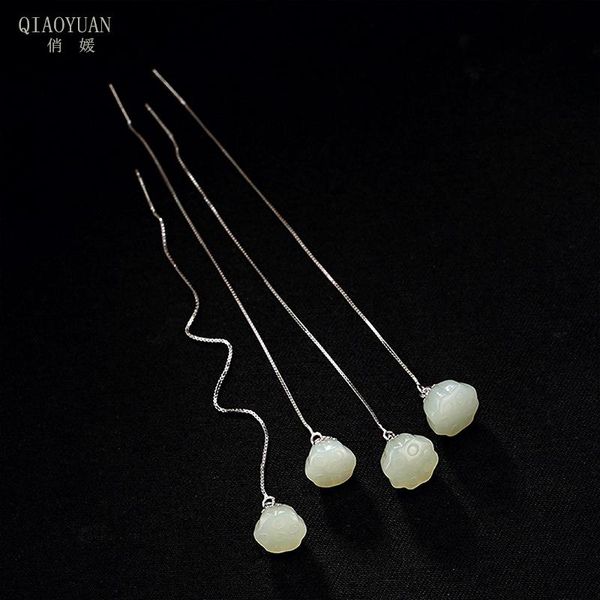 jade earrings 925 sterling silver small women's earrings chain jewelry white jade lotus flower vintage gemstone wedding earings, Golden;silver
jade earrings 925 sterling silver small women's earrings chain jewelry white jade lotus flower vintage gemstone wedding earings, Golden;silver