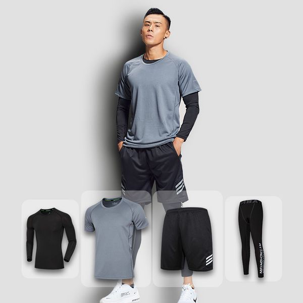suit men's gym sportswear morning air tight fast dry night running clothes basketball training equipment, Gray 
suit men's gym sportswear morning air tight fast dry night running clothes basketball training equipment, Gray