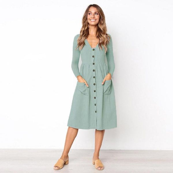 high waist casual autumn dress button through long sleeve women solid buttons pockets vestidos 2020 knee length a line dress1, Black;gray
high waist casual autumn dress button through long sleeve women solid buttons pockets vestidos 2020 knee length a line dress1, Black;gray