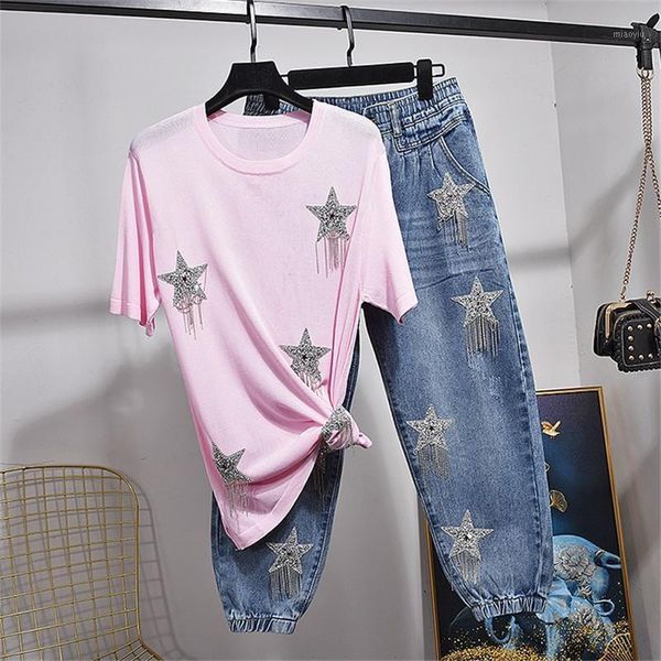 2020 summer fashion tassel drill star cotton t shirt denim pants 2 piece outfits women loose white t-shirt jeans set female1, Gray
2020 summer fashion tassel drill star cotton t shirt denim pants 2 piece outfits women loose white t-shirt jeans set female1, Gray