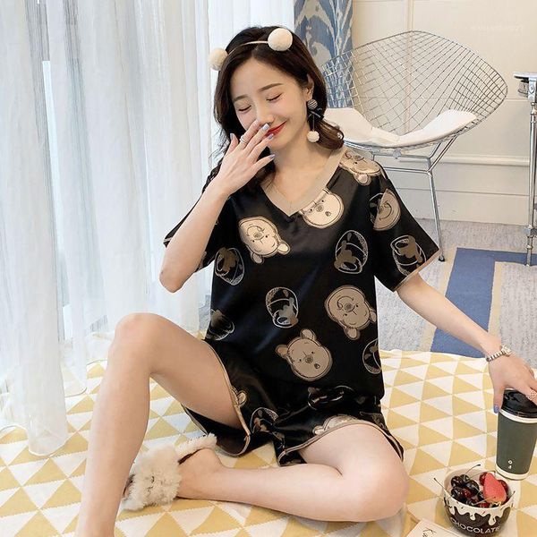 women's sleepwear summer women pajamas for sleep cute cartoon women's home clothes ice silk homewear feshion1, Black;red
women's sleepwear summer women pajamas for sleep cute cartoon women's home clothes ice silk homewear feshion1, Black;red