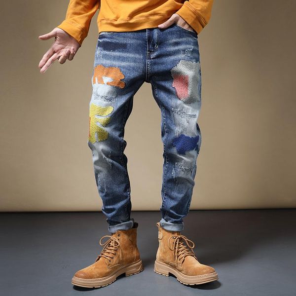 men's jeans geometric embroidery ripped men regular fit pencil pants streetwear cotton blue denim trousers
men's jeans geometric embroidery ripped men regular fit pencil pants streetwear cotton blue denim trousers