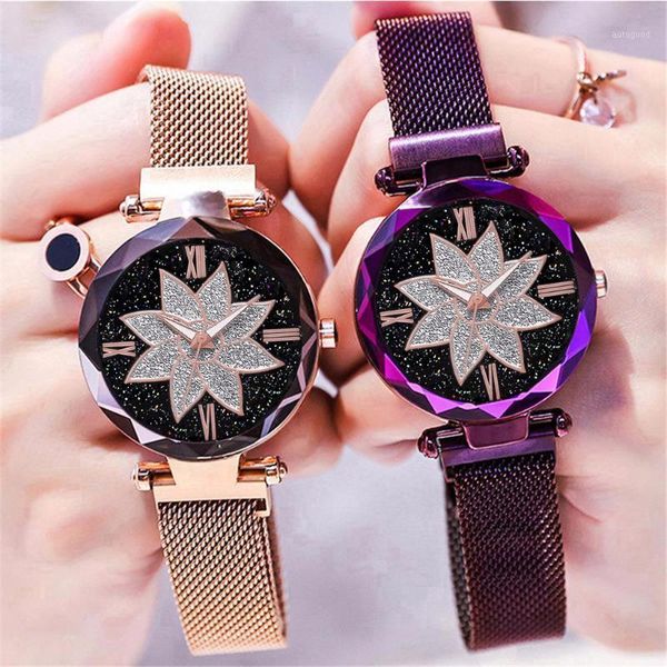 wristwatches flower watch for women magnet starry sky watches relogio feminino ladies stainless steel quartz clock bayan kol saati1, Slivery;brown 
wristwatches flower watch for women magnet starry sky watches relogio feminino ladies stainless steel quartz clock bayan kol saati1, Slivery;brown
