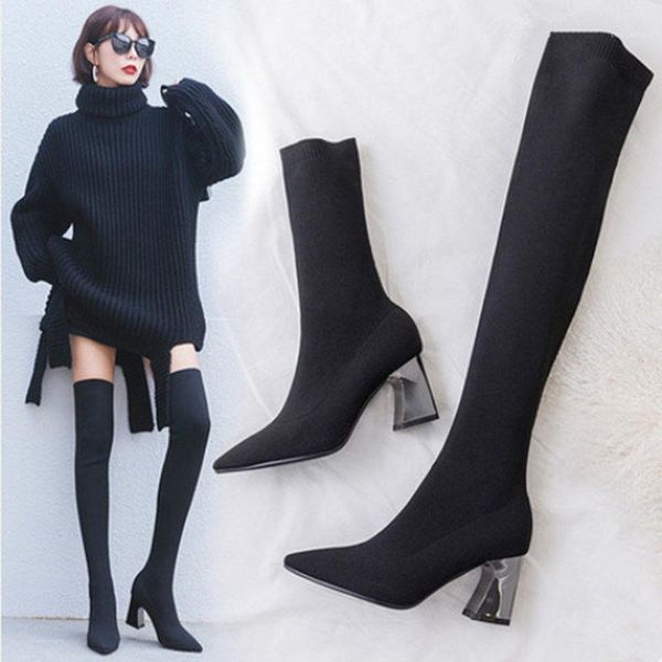 2020 wool stretch boots women's over-the-knee thin stocking boots thick high-heeled thin socks short1, Black
2020 wool stretch boots women's over-the-knee thin stocking boots thick high-heeled thin socks short1, Black