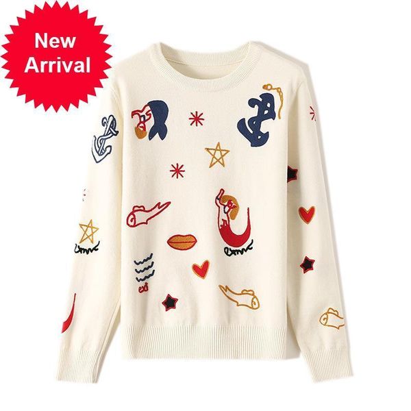 marca 2021 new desinger inverno sereia bordado bonito o-pescoo manga longa solta camisola casual luxo roupas de natal 4mae, White;black
marca 2021 new desinger inverno sereia bordado bonito o-pescoo manga longa solta camisola casual luxo roupas de natal 4mae, White;black
