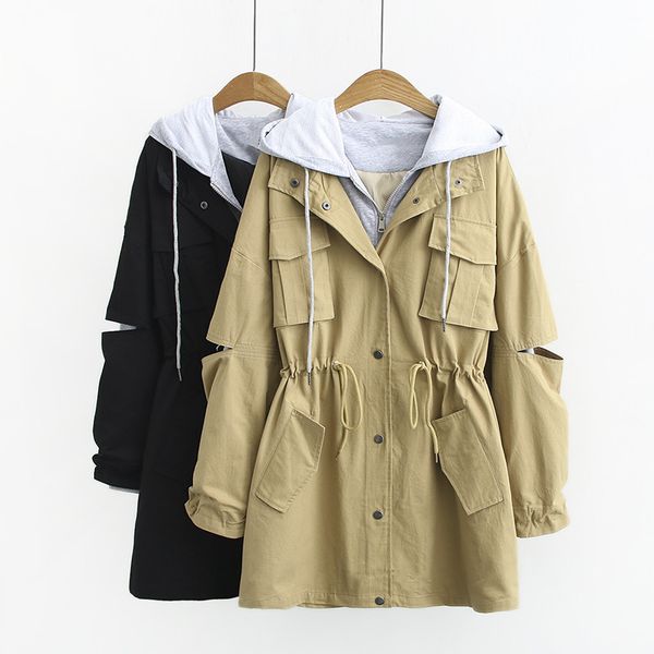 women's trench coats extra large women coat spring autumn clothes loose drawstring fake two casual hooded windbreaker female basic, Tan;black
women's trench coats extra large women coat spring autumn clothes loose drawstring fake two casual hooded windbreaker female basic, Tan;black