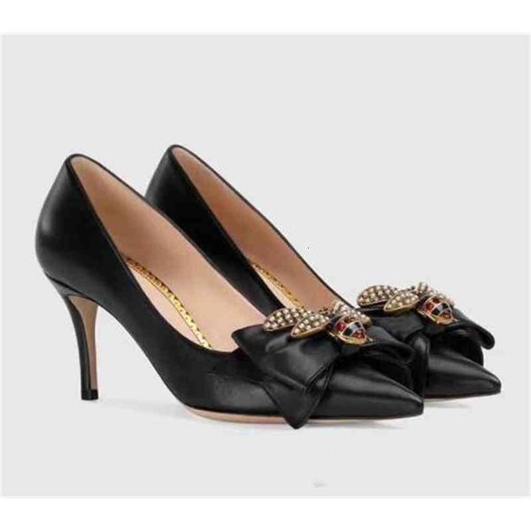 high -ladies heel shoes pointed toe bowtie metal bee genuine leather fashion pumps spring footwear, Black
high -ladies heel shoes pointed toe bowtie metal bee genuine leather fashion pumps spring footwear, Black