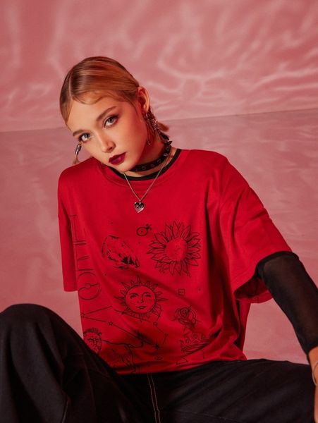 romwe leo sun & floral graphic tee without mesh e3kk#, White
romwe leo sun & floral graphic tee without mesh e3kk#, White