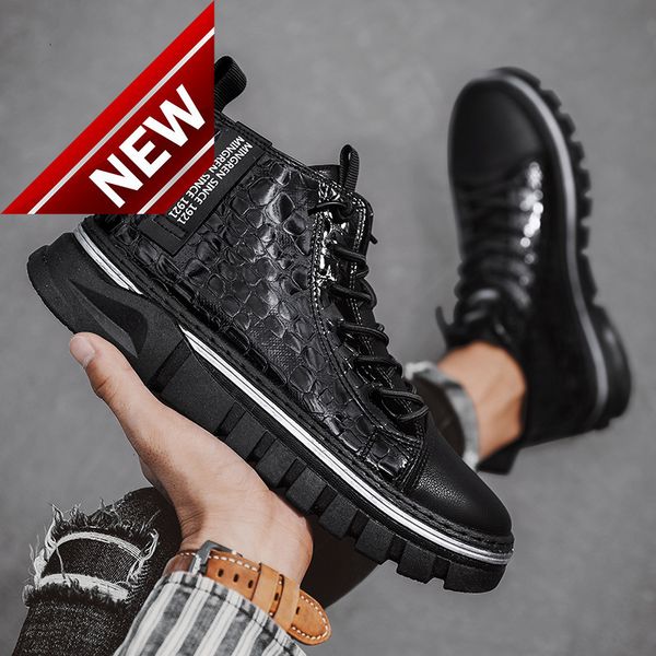 new 2021 autumn martin high fashion military british black men's leather boots