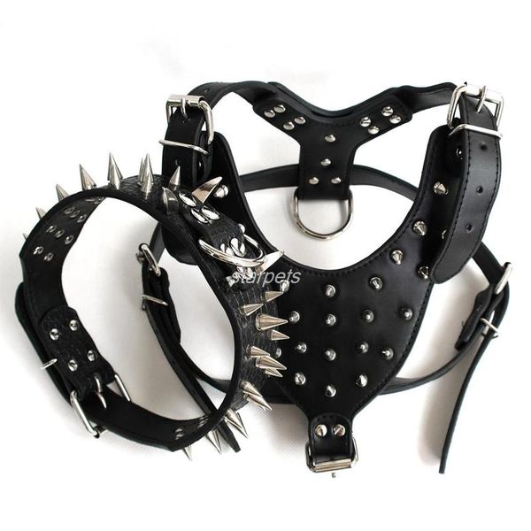 spiked studded leather dog harness chest 26\"-34\" & spiked leather collar for mastiff pitbu bbynyr 
spiked studded leather dog harness chest 26\"-34\" & spiked leather collar for mastiff pitbu bbynyr