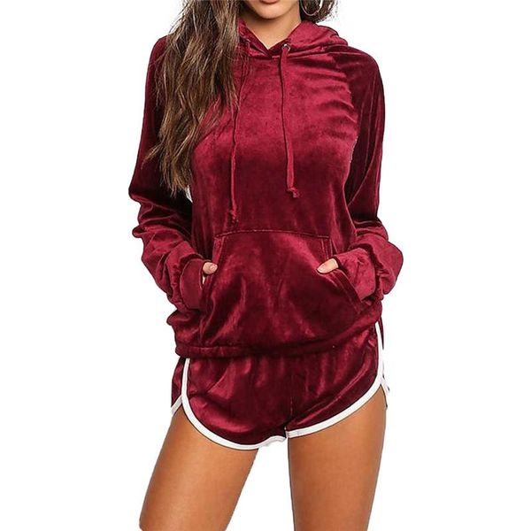 2020 fashion trend women's 2pcs hoodie velvet tracksuits long sleeve lace up drawstring shorts lounge wear sportswear, White;black
2020 fashion trend women's 2pcs hoodie velvet tracksuits long sleeve lace up drawstring shorts lounge wear sportswear, White;black