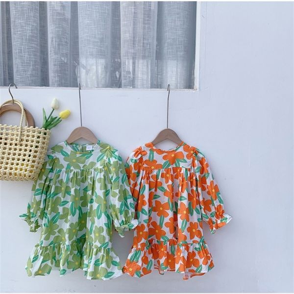 spring fashion girls floral printed long sleeve dress cotton loose falbala dresses kids all-match clothes lj200923, Red;yellow
spring fashion girls floral printed long sleeve dress cotton loose falbala dresses kids all-match clothes lj200923, Red;yellow