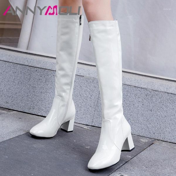 boots annymoli patent leather high heel long knee-high women shoes square toe block heels zipper lady white red 451, Black
boots annymoli patent leather high heel long knee-high women shoes square toe block heels zipper lady white red 451, Black
