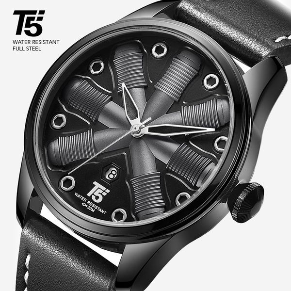 men's watch t5 quartz gold rose, waterproof leather strap, 2019, Slivery;brown 
men's watch t5 quartz gold rose, waterproof leather strap, 2019, Slivery;brown