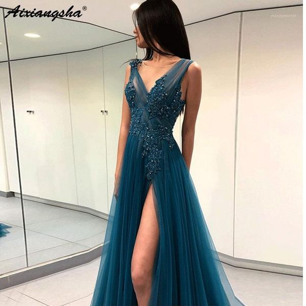 party dresses v-neckline beaded appliques high slit tulle open back evening prom gowns vestidos de fiesta long elegant dresses1, White;black
party dresses v-neckline beaded appliques high slit tulle open back evening prom gowns vestidos de fiesta long elegant dresses1, White;black
