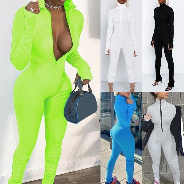 ladies long sleeve fitness jumpsuit zipper skinny women casual retro jumpsuit1, Black;white 
ladies long sleeve fitness jumpsuit zipper skinny women casual retro jumpsuit1, Black;white