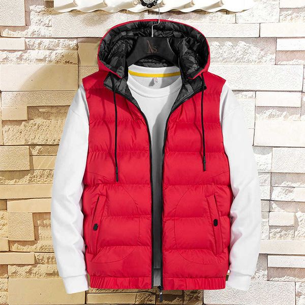 red group embossing men's autumn and winter hooded double-sided cotton padded jacket vest, Black;white
red group embossing men's autumn and winter hooded double-sided cotton padded jacket vest, Black;white