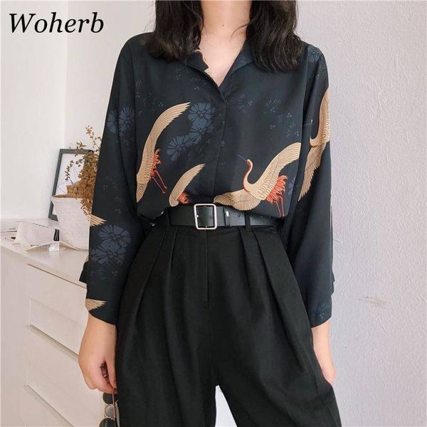 woherb vintage womens and blouses print crane korean casual ladies shirts summer blusas femininas elegante 21104 t200322, White
woherb vintage womens and blouses print crane korean casual ladies shirts summer blusas femininas elegante 21104 t200322, White
