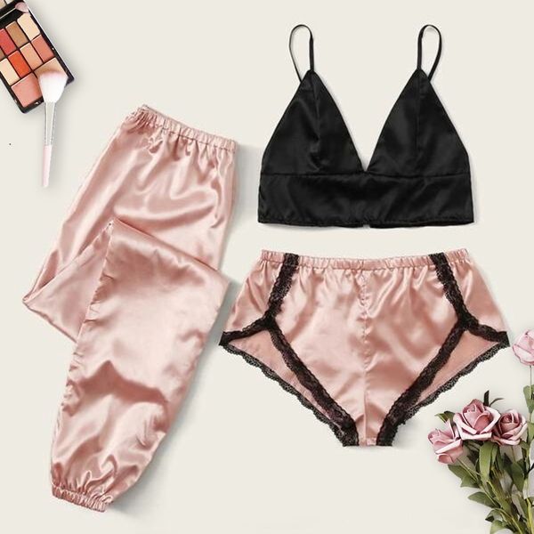 satin pajamas set for women 3 pieces winter suit home clothes woman lace robe pajamas sets sleepwear nightwear lingerie#w y200708, Black;red
satin pajamas set for women 3 pieces winter suit home clothes woman lace robe pajamas sets sleepwear nightwear lingerie#w y200708, Black;red