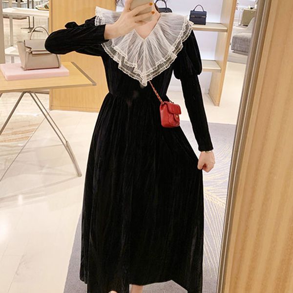 2021 new elegant ruffles solid high waist long sleeve korean new dinner dress female retro clothes autumn r32n, Black;gray
2021 new elegant ruffles solid high waist long sleeve korean new dinner dress female retro clothes autumn r32n, Black;gray