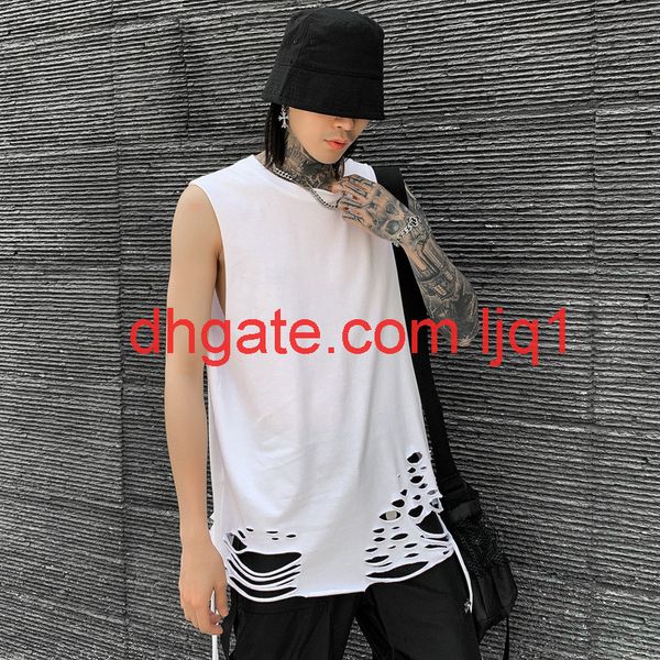 men's summer high street fashion brand knife cut hip hop loose sleeveless t-shirt, White;black
men's summer high street fashion brand knife cut hip hop loose sleeveless t-shirt, White;black