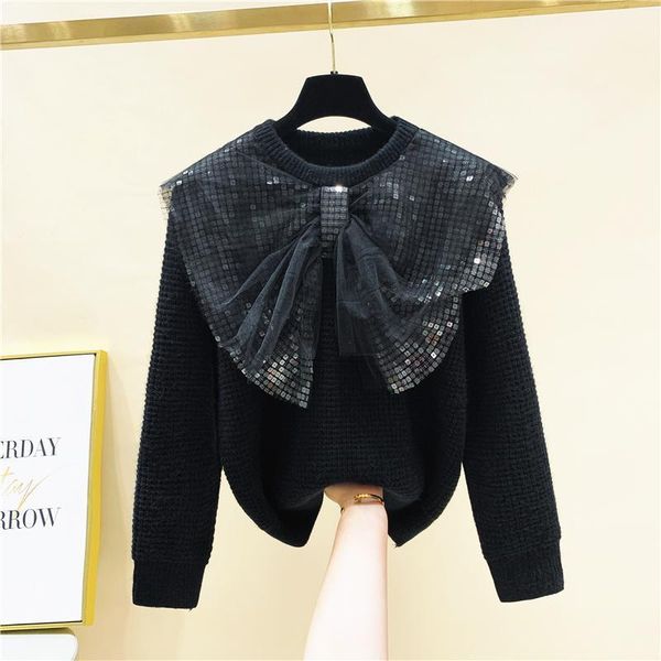 mesh stitching bow crew neck pullover sweater women's 2020 autumn winter new loose knitwear girls knitted coat woman sweaters1, White;black
mesh stitching bow crew neck pullover sweater women's 2020 autumn winter new loose knitwear girls knitted coat woman sweaters1, White;black