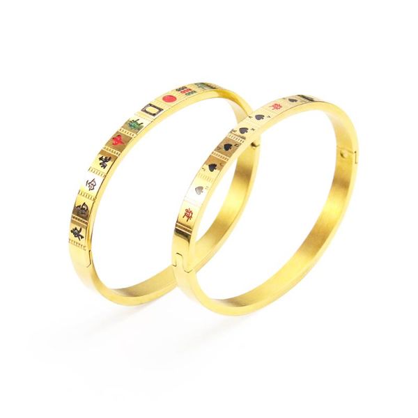bangle fashion vintage mahjong bracelet men open stainless steel metal couple jewelry gift, Black
bangle fashion vintage mahjong bracelet men open stainless steel metal couple jewelry gift, Black
