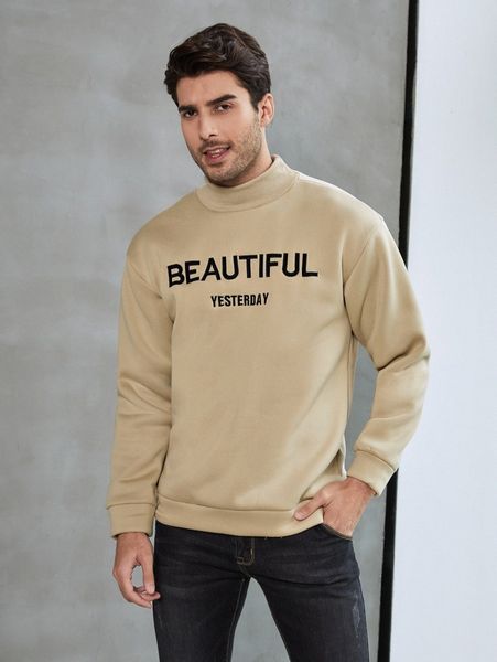 men letter embroidery mock neck thermal lined sweatshirt r95l#, Black 
men letter embroidery mock neck thermal lined sweatshirt r95l#, Black