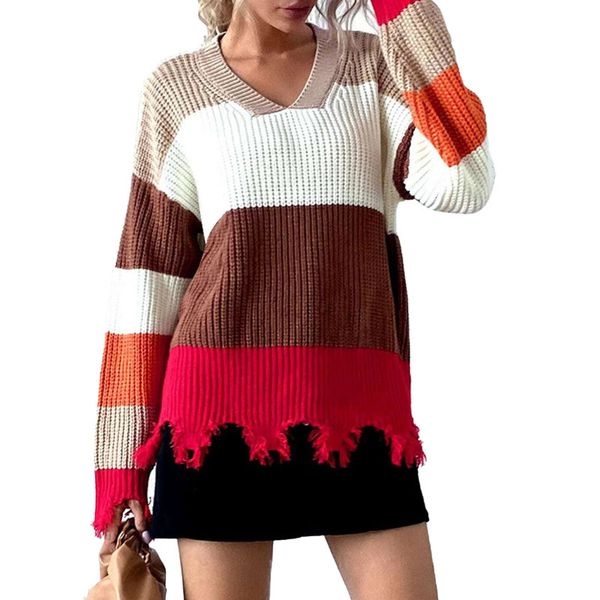 autumn winter women's sweater, color block fringed long sleeve v-neck clothing for holiday dating birthday party shopping, White;black
autumn winter women's sweater, color block fringed long sleeve v-neck clothing for holiday dating birthday party shopping, White;black