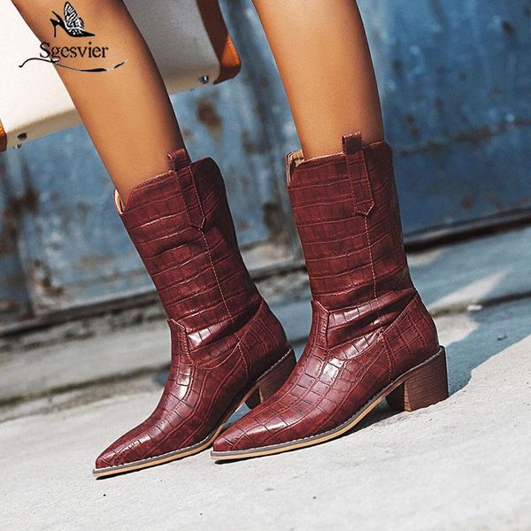 sgesvier emboss pu leather mid calf boots for women pointed toe party shoes female thcik heels red crocodile boots ladies shoes, Black
sgesvier emboss pu leather mid calf boots for women pointed toe party shoes female thcik heels red crocodile boots ladies shoes, Black