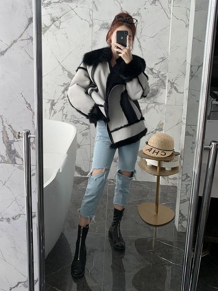 women's fur & faux motorcycle genuine wool coat female jacket autumn winter clothes jackets for women 2021 casacos feminino zjt982, Black
women's fur & faux motorcycle genuine wool coat female jacket autumn winter clothes jackets for women 2021 casacos feminino zjt982, Black
