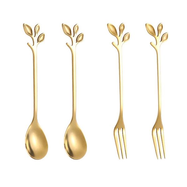 4pcs creative branch leaves spoon fork stainless steel coffee stirring spoon fruit fork teaspoon bar tableware h bbyeil 
4pcs creative branch leaves spoon fork stainless steel coffee stirring spoon fruit fork teaspoon bar tableware h bbyeil
