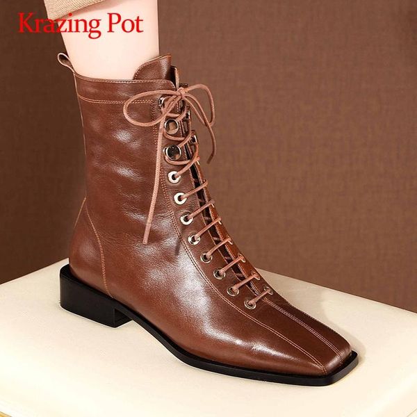 krazing pot leisure natural leather fashion cross-tied square toe thick med heel zipper young lady ankle boots l9f5, Black
krazing pot leisure natural leather fashion cross-tied square toe thick med heel zipper young lady ankle boots l9f5, Black