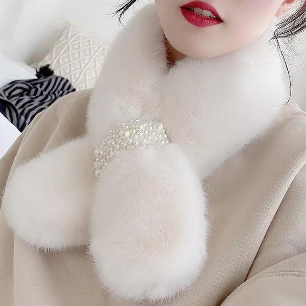 Women Winter Thicken Warm Scarves With Pearls Girls Cute Faux Fur Cross Plush Collar Neck Warmer Elegant Soft Scarves, Blue;gray
Women Winter Thicken Warm Scarves With Pearls Girls Cute Faux Fur Cross Plush Collar Neck Warmer Elegant Soft Scarves, Blue;gray