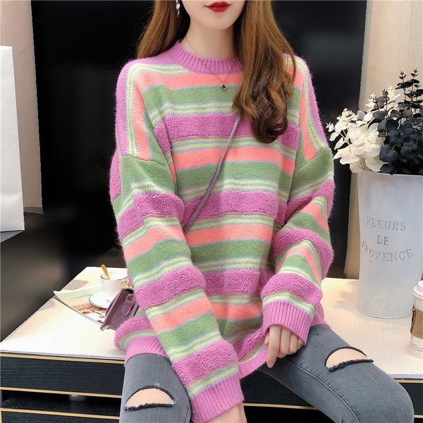 net pullovertrousers pullover red korean round neck pullover rainbow striped fairy sweater for women's loose medium length outer wear w, White;black
net pullovertrousers pullover red korean round neck pullover rainbow striped fairy sweater for women's loose medium length outer wear w, White;black