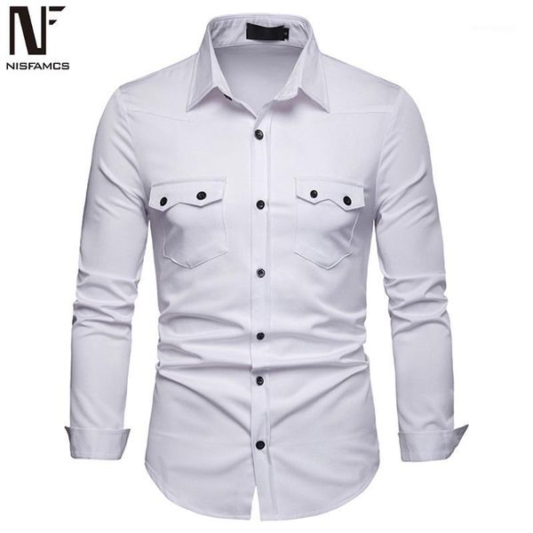 men's casual shirts solid color young man streetwear double pockets buttons adorn clothes long sleeve men shirt autumn big size, White;black
men's casual shirts solid color young man streetwear double pockets buttons adorn clothes long sleeve men shirt autumn big size, White;black