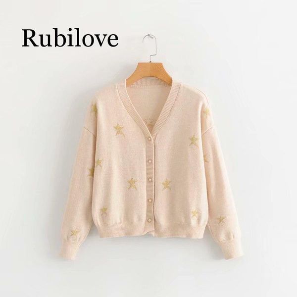 women's knits & tees rubilove casual pentagram jacquard v-neck knitted cardigans female single breasted sweet all-match sweater one siz, White
women's knits & tees rubilove casual pentagram jacquard v-neck knitted cardigans female single breasted sweet all-match sweater one siz, White