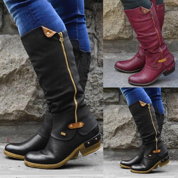 women boots fashion western style cowboy riding boots pu leather casual knee middle tube female shoes plus size, Black
women boots fashion western style cowboy riding boots pu leather casual knee middle tube female shoes plus size, Black