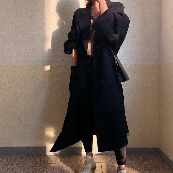 female elegant yellow winter long coat bandage cardigan wool jacket plus outwear size pocket turn down collar rlw1, Black
female elegant yellow winter long coat bandage cardigan wool jacket plus outwear size pocket turn down collar rlw1, Black