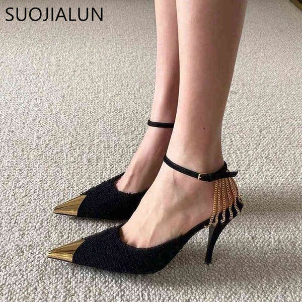 dress shoes suojialun spring new brand gold metal toe women sandal thin high heel pointed ankle buckle ladies pumps 220303, Black
dress shoes suojialun spring new brand gold metal toe women sandal thin high heel pointed ankle buckle ladies pumps 220303, Black