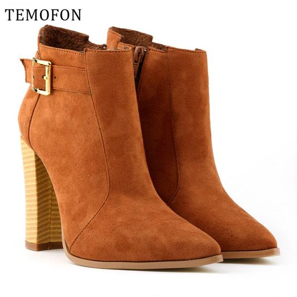 boots temofon high heel ankle women fashion suede shoes pointed toe square winter female autumn footwear hvt1449, Black 
boots temofon high heel ankle women fashion suede shoes pointed toe square winter female autumn footwear hvt1449, Black